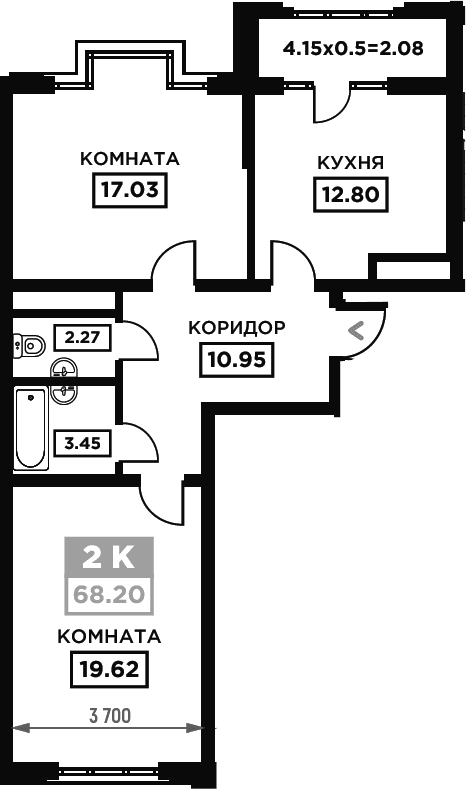 Продается 2-комн. квартира, 66.12 м²