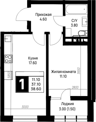 Продается 1-комн. квартира, 37.1 м²