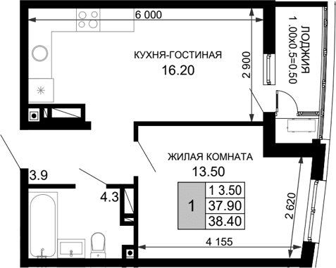 Продается 2-комн. квартира, 37.9 м²