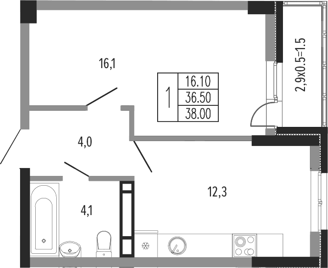 Продается 1-комн. квартира, 37.5 м²