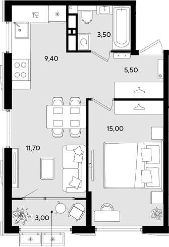 Продается 2-комн. квартира, 45.1 м²