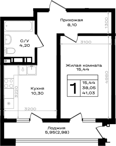 Продается 1-комн. квартира, 38.05 м²