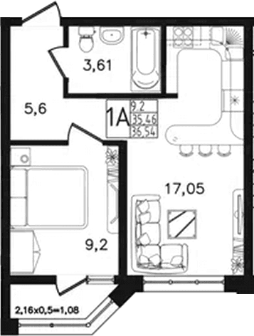 Продается 2-комн. квартира, 35.46 м²