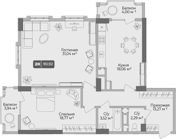 Продается 2-комн. квартира, 89.04 м²