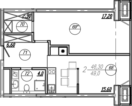 Продается 2-комн. квартира, 47.3 м²