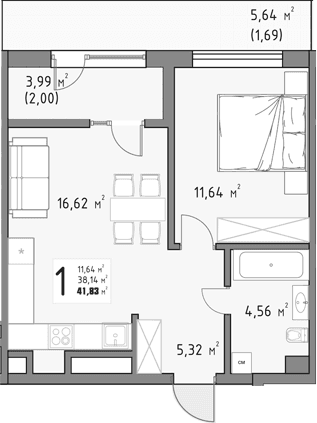 Продается 1-комн. квартира, 38.14 м²
