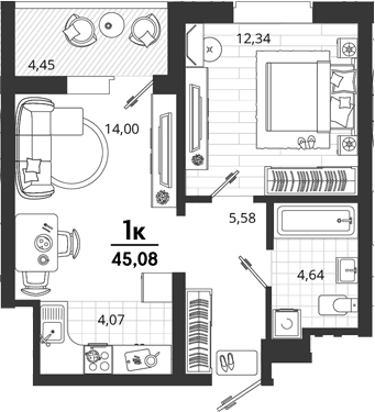 Продается 1-комн. квартира, 40.63 м²