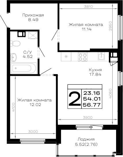 Продается 2-комн. квартира, 54.01 м²