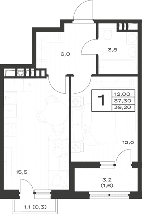 Продается 1-комн. квартира, 37.3 м²