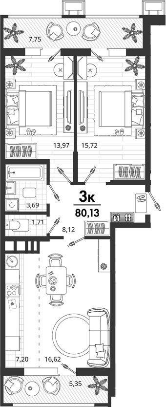 Продается 2-комн. квартира, 67.03 м²