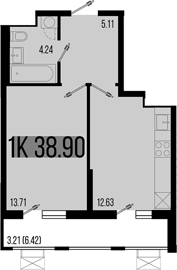 Продается 1-комн. квартира, 35.69 м²