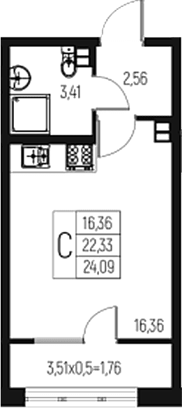 Продается 1-комн. квартира, 22.33 м²