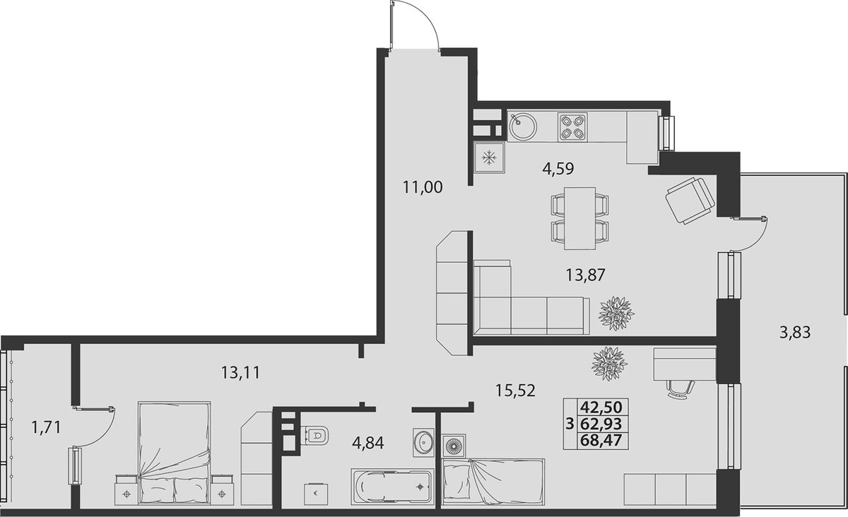 Продается 3-комн. квартира, 62.93 м²