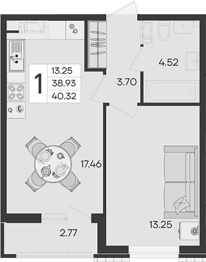 Продается 1-комн. квартира, 38.93 м²