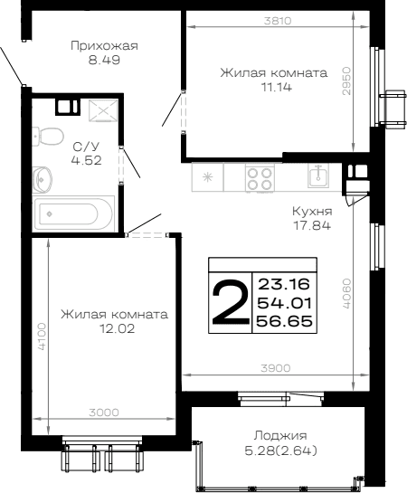 Продается 2-комн. квартира, 54.01 м²