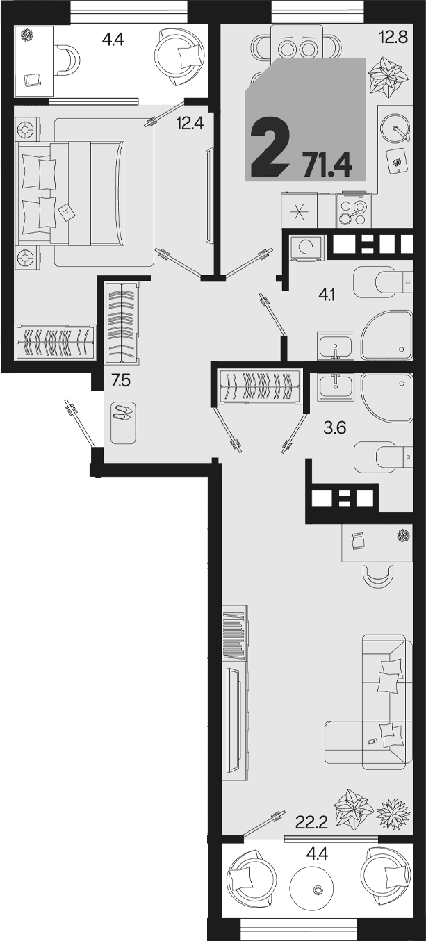 Продается 2-комн. квартира, 62.6 м²
