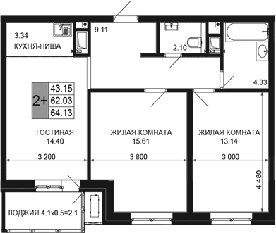 Продается 3-комн. квартира, 62.03 м²