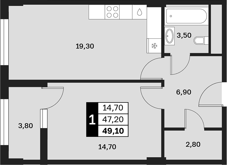 Продается 1-комн. квартира, 47.2 м²