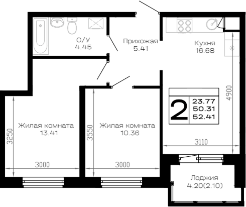 Продается 2-комн. квартира, 50.31 м²