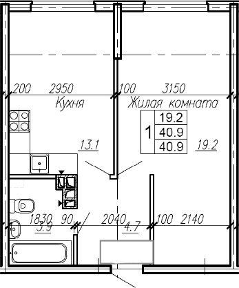 Продается 1-комн. квартира, 40.9 м²