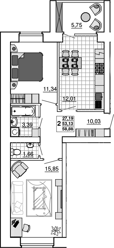 Продается 2-комн. квартира, 53.13 м²