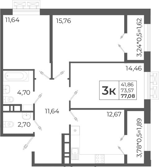 Продается 3-комн. квартира, 78.56 м²