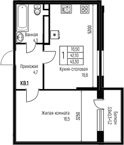 Продается 2-комн. квартира, 42.1 м²