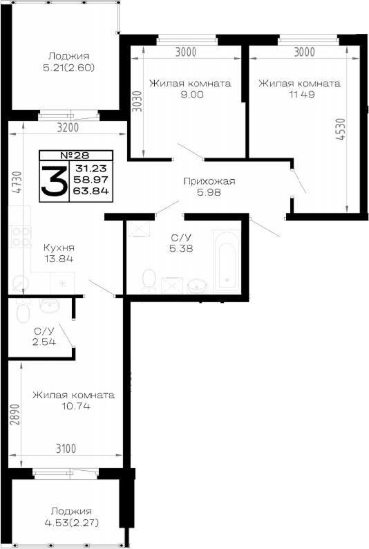 Продается 3-комн. квартира, 58.97 м²