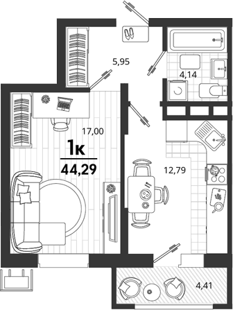 Продается 1-комн. квартира, 39.88 м²