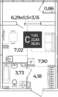 Продается 1-комн. квартира, 22.83 м²