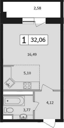 Продается 1-комн. квартира, 32.1 м²