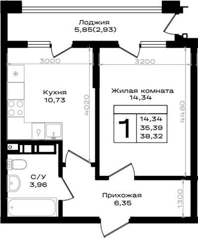 Продается 1-комн. квартира, 35.39 м²
