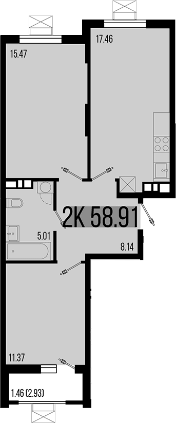 Продается 3-комн. квартира, 57.45 м²