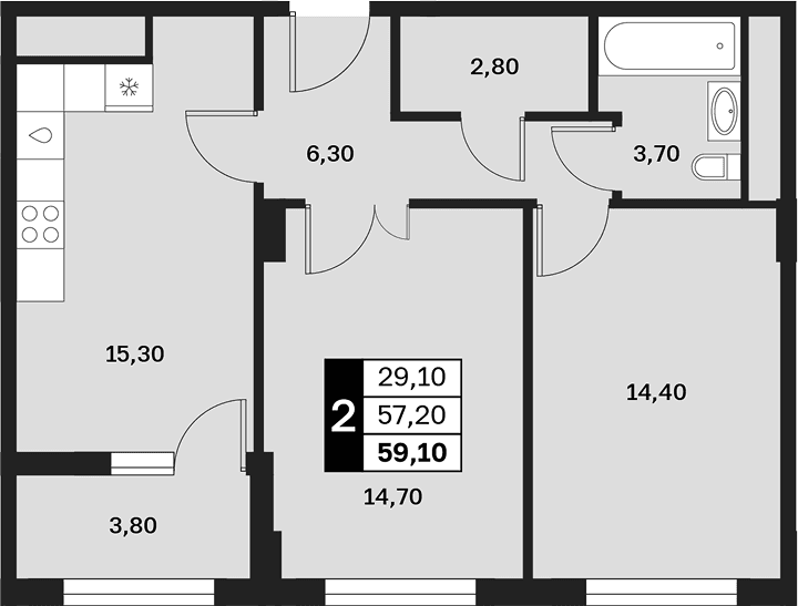 Продается 2-комн. квартира, 57.2 м²