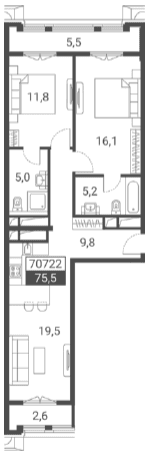 Продается 1-комн. квартира, 67.4 м²