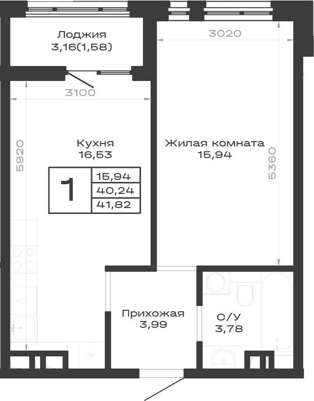 Продается 1-комн. квартира, 40.24 м²