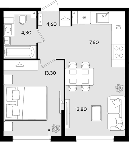 Продается 2-комн. квартира, 43.6 м²