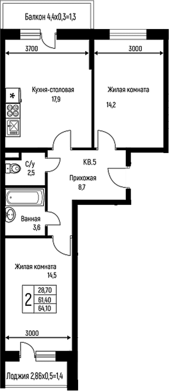 Продается 3-комн. квартира, 61.4 м²