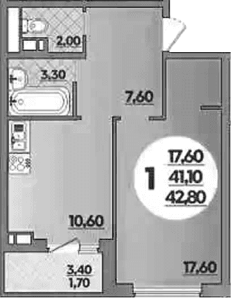 Продается 1-комн. квартира, 41.1 м²