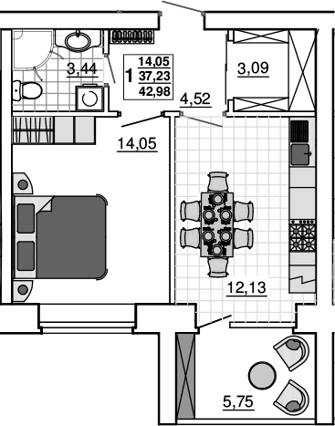 Продается 1-комн. квартира, 37.23 м²