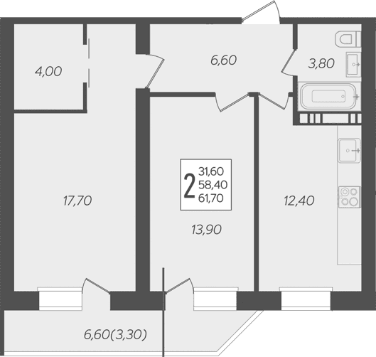 Продается 2-комн. квартира, 58.4 м²