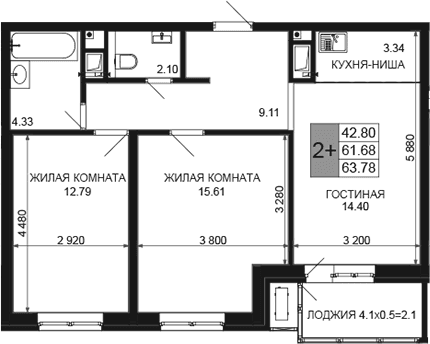 Продается 3-комн. квартира, 61.68 м²
