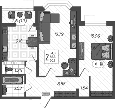 Продается 2-комн. квартира, 58.8 м²