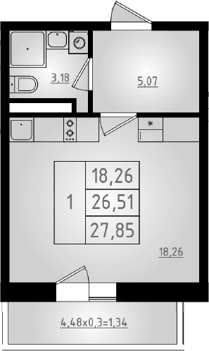 Продается 1-комн. квартира, 26.51 м²