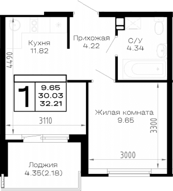 Продается 1-комн. квартира, 30.03 м²