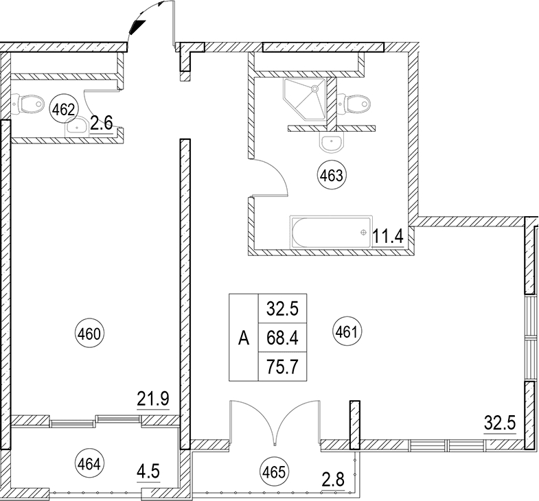 Продается 1-комн. квартира, 68.6 м²