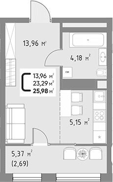 Продается 1-комн. квартира, 23.29 м²