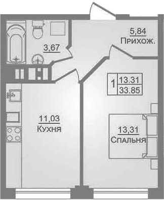 Продается 1-комн. квартира, 33.85 м²