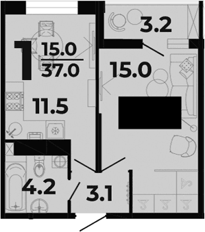 Продается 1-комн. квартира, 33.8 м²