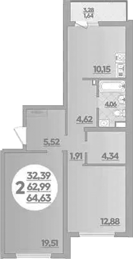Продается 2-комн. квартира, 62.99 м²